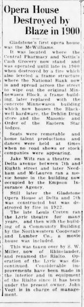 Gladstone Opera House - The Escanaba Daily Press Wed Jun 30 1937 (newer photo)
